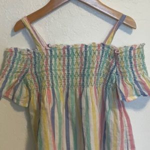CAT & JACK SMOCKED COLD SHOULDER PASTEL RAINBOW STRIPED TOP SIZE XS 4/5